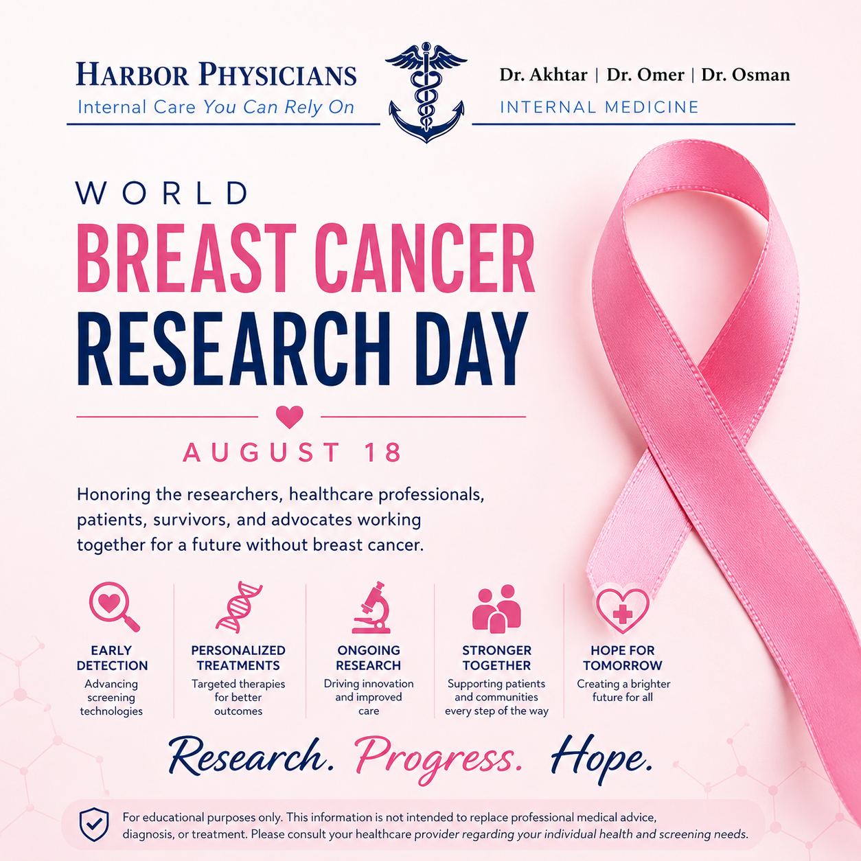 World Breast Cancer Research Day awareness graphic for Harbor Physicians